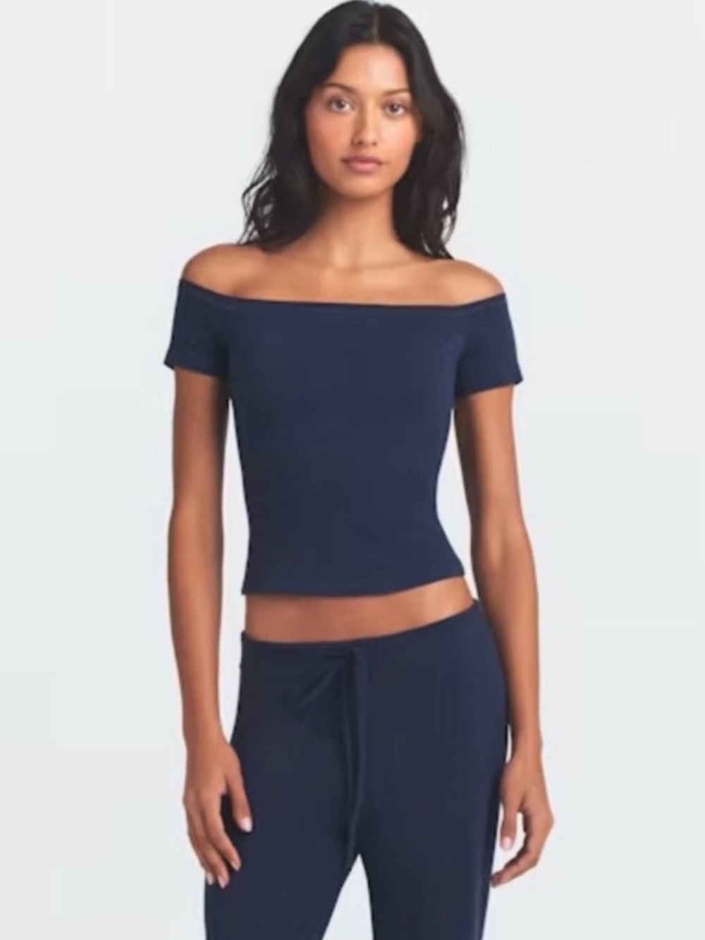 SKIMS NWT Cotton Jersey Off the Shoulder Tee - Navy